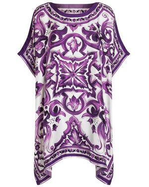 Dolce & Gabbana Kleedjes ,Veelkleurig ,Maiolica Print Zijden Kaftan - Paars