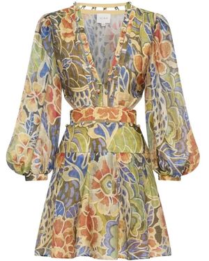 Ixiah Kleedjes ,Veelkleurig ,Leer Casablanca Mini Jurk - Naturel