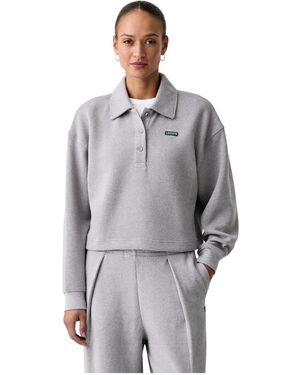 Lacoste Hoodies & Sweatvesten ,Grijs ,Katoen Oversized Sweatshirt Met Geribbelde Polokraag