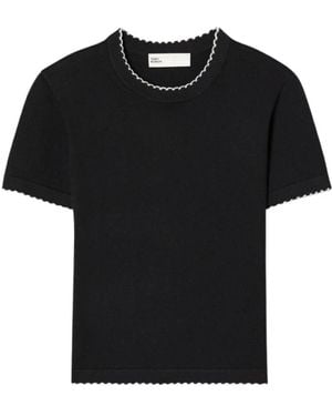Tory Burch Wool Scalloped Top - Zwart
