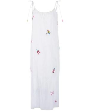 Marc Cain Mouwloze Midi Jurk Met Borduursel - Wit