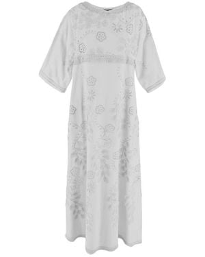 Alberta Ferretti Baumwollmischung Rundhals Fransen Kleid - Grau