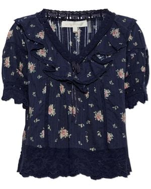 LoveShackFancy Romilly Blumen-Baumwollbluse - Blau