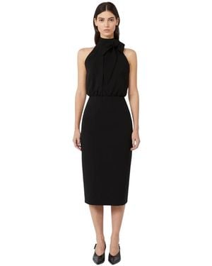 Max Mara Kleedjes ,Zwart ,Polyester Mouwloze Midi-Jurk Met Strikceintuur En Kokerrok
