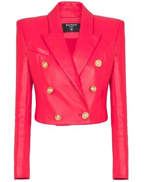Balmain Giacca 6 bottoni corta in pelle di agnello - Rosa