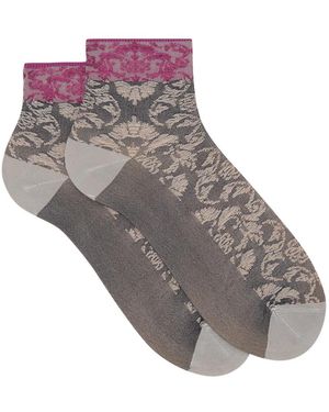 Gallo Graue Ultrakurze Viskose-Socken Für Damen Mit Brokatmuster