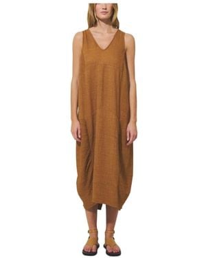 Transit Elegantes Midi-Kleid Mit Doppeltem V-Ausschnitt - Braun