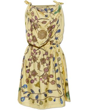 Versace Seidenkleid Mit Broken Jewels Print - Gelb