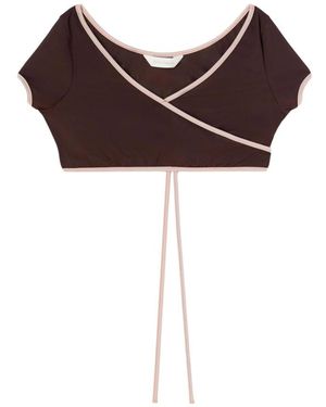 Palm Angels Cap-Sleeve Wickel Bikini Top - Braun
