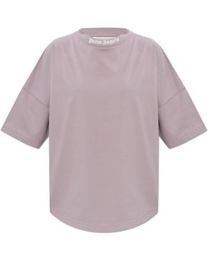 Palm Angels Tops ,Paars ,Katoen T-Shirt Met Logo-Opdruk