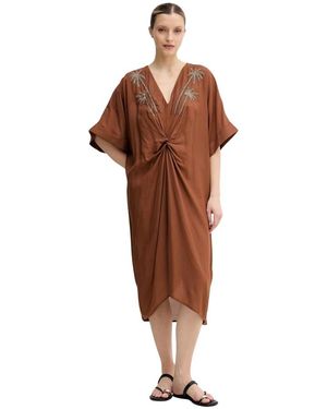 Lola Casademunt Midi-Kleid Mit Perlenbesatz Und Wickeldetail - Braun