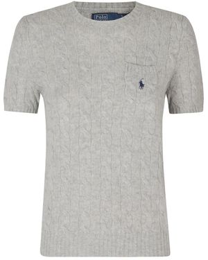 Polo Ralph Lauren Pullover Mit Zopfmuster, Brusttasche Und Kurzen Ärmeln - Grau
