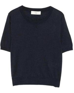 DUNST Truien & Vesten ,Blauw ,Linnen Linnen Ronde Hals Trui