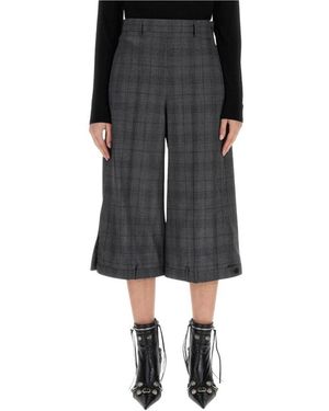 Balenciaga Broeken ,Grijs ,Leer High-Waisted Plaid Cropped Wide-Leg Broeken - Zwart