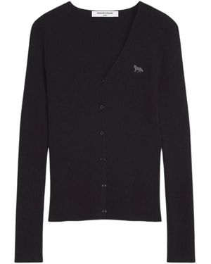Maison Kitsuné Fein Gerippter Cardigan - Schwarz