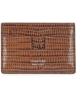 Tom Ford Accessoires ,Bruin ,Leer Printed Tejus T Line Classic Card Holder