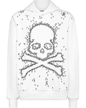 Philipp Plein Hoodies & Sweatvesten ,Wit ,Katoen Sweatshirt Skull&Bones