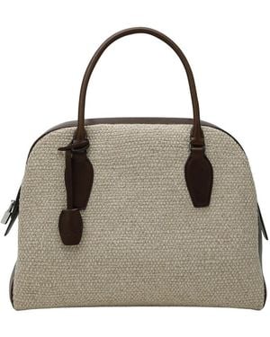 The Row Tassen ,Katoen India 12 Canvas En Leren Tas - Grijs