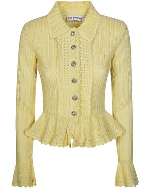 Self-Portrait Pointelle Strickjacke Mit Rüschen - Gelb