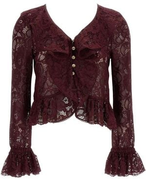 Self-Portrait Overhemden ,Rood ,Polyester Lace Ruffle Top