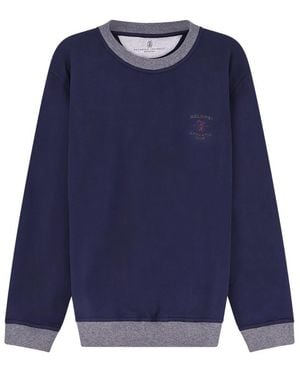 Brunello Cucinelli Hoodies & Sweatvesten ,Blauw ,Katoen Katoenen French Terry Sweater Met Borduring