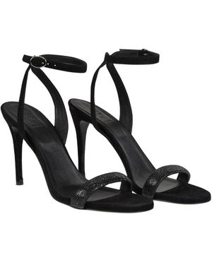 Eleventy Schoenen ,Zwart ,Leer Sandaal Met Hoge Hak En Strass