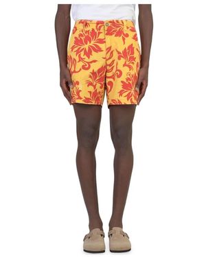 ERL Korte Broeken ,Geel ,Denim Tropische Bloemen Bedrukte Denim Shorts - Oranje