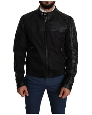 Dolce & Gabbana Elegant Bomber With Leather Accents - Black