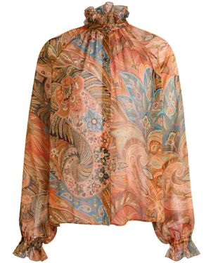 Etro Overhemden ,Veelkleurig ,Geflocheerde Paisley Blouse - Bruin