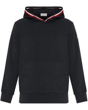 Moncler Hoodies & Sweatvesten ,Blauw ,Katoen Hooded Sweatshirt Met Gestreepte Bies