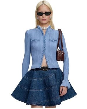 Self-Portrait Tops ,Blauw ,Polyester Pearl Trim Cardigan