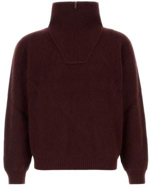 Saint Laurent Pull Col Camionneur Tab Cuir S - Paars