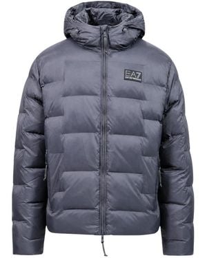 EA7 Jassen ,Grijs ,Polyester Gewatteerde Jas - Blauw