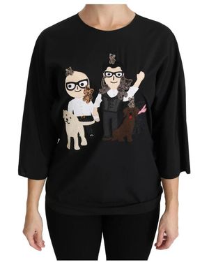 Dolce & Gabbana Black #dgfamily Top T-shirt Silk Blouse