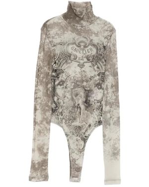 Jean Paul Gaultier Open Rug Bedrukte Mesh Body Licht - Grijs