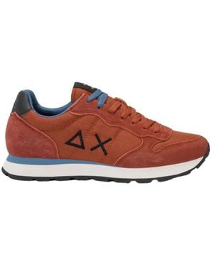 Sun 68 Sneakers Aus Nylon Und Wildleder Mit Gesticktem Logo - Rot