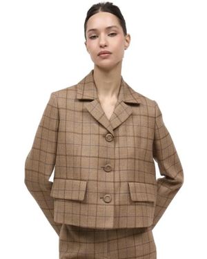 Paul & Joe Jassen ,Wol Franka Korte Geruite Wol Tweed Jas - Bruin