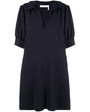 See By Chloé Blaues casual midi kleid mit polo