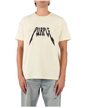 Purple Brand Tops ,Wit ,Katoen T-Shirt Met Ronde Hals En Logo Op De Voorkant - Naturel