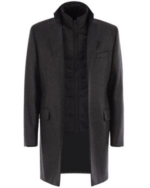 Fay Jassen ,Grijs ,Wol Double Layer Wool Blend Overcoat - Zwart