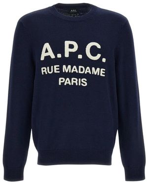 A.P.C. Truien & Vesten ,Blauw ,Wol Trui Met Ronde Hals Van Wol