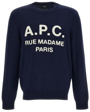 A.P.C. Truien & Vesten ,Blauw ,Wol Trui Met Ronde Hals Van Wol
