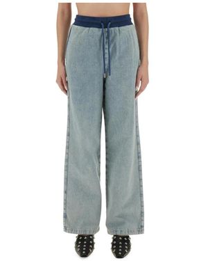 Moschino Jeans ,Blauw ,Denim Wide Leg Denim Broek