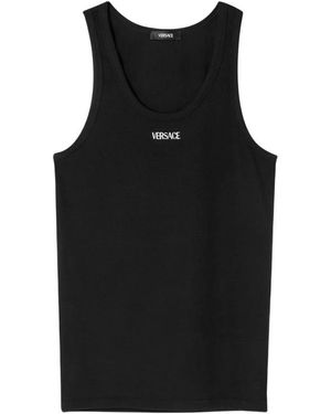 Versace Schwarzes Geripptes Logo U-Ausschnitt Tank Top
