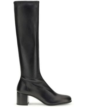 Prada Schoenen ,Zwart ,Leer Lederen Veterlaarzen Met Chunky Zool