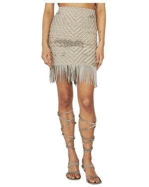 Isa Boulder Rokken ,Grijs ,Rayon Chevron-Weave Franje Mini Rok - Naturel