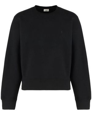 Saint Laurent Katoenen Crew-Neck Sweatshirt Met Geribbelde Randen - Zwart