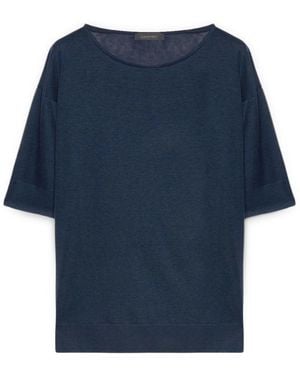 Elena Miro Chic T-Shirt Met Kwartmouwen - Blauw