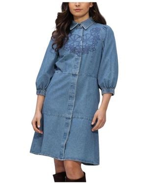 Second Female Cornelia Denim Tunika Kleid - Blau