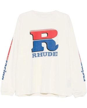 Rhude Split Petrol Logo Ls Tee - Weiß